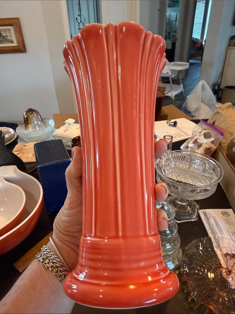 Fiesta Medium Art Deco Flaired Vase in Retired Persimmon Color.
